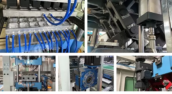 Flujo de trabajo de la máquina termoformadora de plástico de tres estaciones TTF-700A Flujo de trabajo de la máquina termoformadora de plástico de tres estaciones TTF-700A